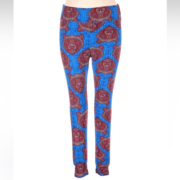 LuLaRoe Tall & Curvy TC Plus Size Leggings Maroon Blue Mosaic Bears Stretchy 1X - Picture 6 of 6